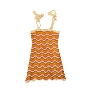 Full Circle Trends Crochet Chevron Mini Dress Women XL Multi Color Boho Tie